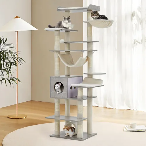 GarveeHome Árbol de gato de 67 pulgadas para gatos grandes, cuenta con poste rascador, condominio para gatos, plataformas, túnel, hamaca, estación