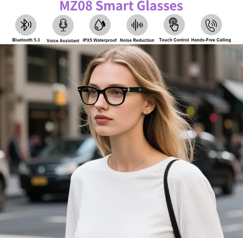 Miniatura 2 de Anteojos inteligentes con Bluetooth, IPX5 impermeables y anti-luz azul, anteojos de audio inteligentes con toque inteligente, altavoz de oído