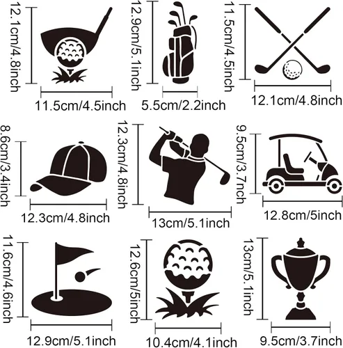 Miniatura 3 de MAYJOYDIY Juego de 9 plantillas de golf reutilizables de 6 x 6 pulgadas para pintar bolsas de golf, accesorios de golf, plantillas de pelotas