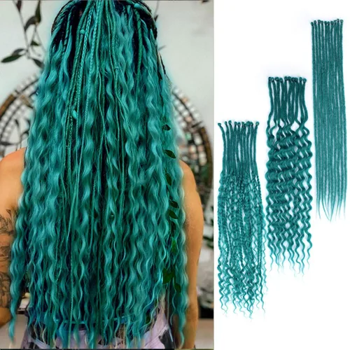 Miniatura 48 de Extensiones de rastas trenzadas bohemias de 24 pulgadas, 10 hebras de rastas sintéticas rizadas color marrón degradado con trenza de caja, rastas