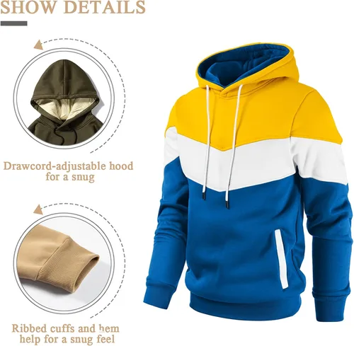 Miniatura 4 de Gesean Sudadera con capucha, de manga larga, para hombre, diseño de bloque de color, estilo informal, con bolsillo