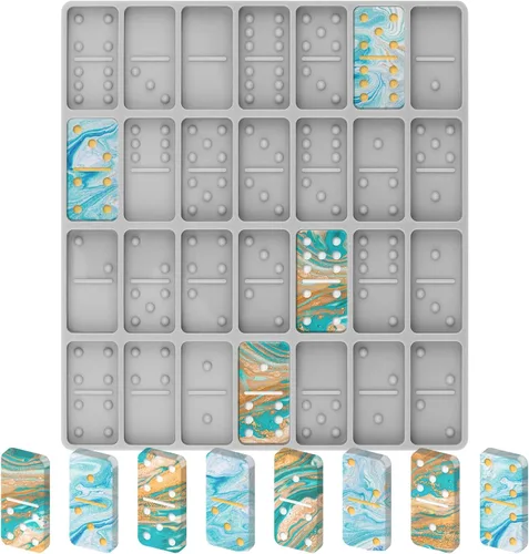 Miniatura 8 de Diueoly Moldes de resina de dominó, moldes de dominó para fundición de resina, moldes de dominó profesionales para resina epoxi, juego de moldes