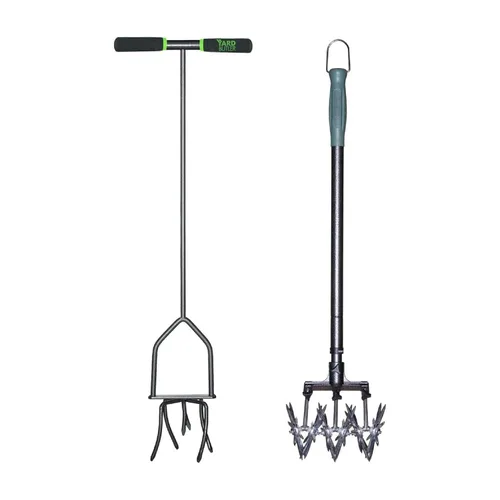 Yard Butler ILTB-1 - Paquete de herramientas esenciales para cama elevada, cultivador manual de mango largo y cultivador de jardín giratorio, juego