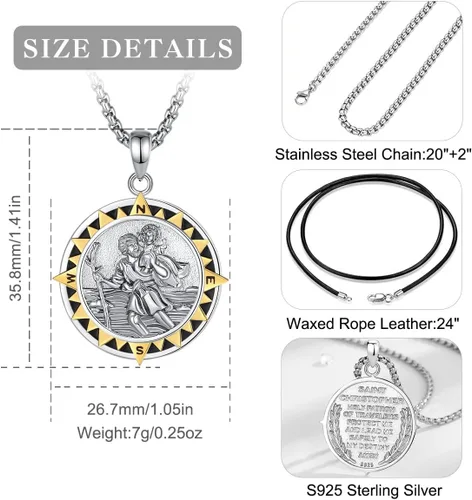 Miniatura 270 de EUDORA Collar de plata de ley 925, San Cristóbal y San Benito, San Miguel, Virgen María, San Judas Tadeo, Cruz de Buen Pastor y Arcángel, Medalla