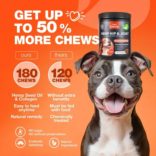 Miniatura 6 de Glucosamina para perros - Suplemento articular para perros - Glucosamina condroitina - 180 masticables para la movilidad para el cuidado