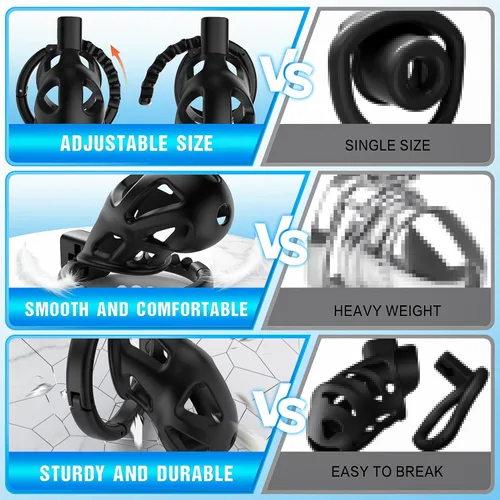 Miniatura 4 de Uoffile Dispositivos de jaula de castidad masculina, jaula ligera de castidad con 8 anillos ajustables para el pene y bloqueo invisible,