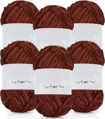 Miniatura 15 de Amylove 6 rollos de hilo de felpilla de terciopelo suave para ganchillo de 1182 yardas, manta de poliéster, hilo grueso mullido para tejer y hacer