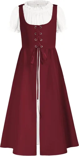 Scarlet Darkness Vestido renacentista para niñas, disfraz de princesa medieval de dos piezas, 7-14 años
