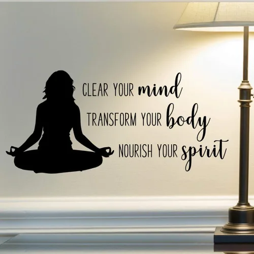 Miniatura 2 de Vinilo adhesivo de pared con cita de yoga, vinilo para yoga, espíritu mental, cuerpo, 24 x 11 pulgadas, negro, decoración de estudio de yoga