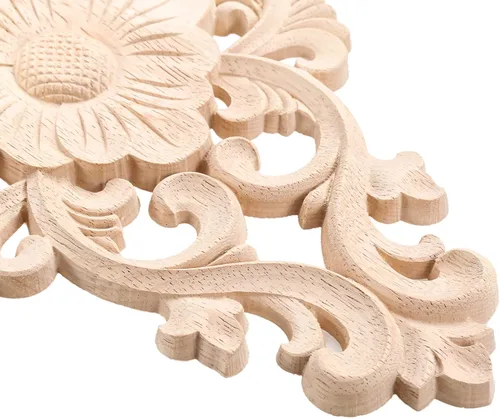 Miniatura 13 de MUXSAM - Apliques tallados en madera, 4 piezas decorativas de madera, calcomanías centrales de muebles sin pintar para gabinete, tocador, cama