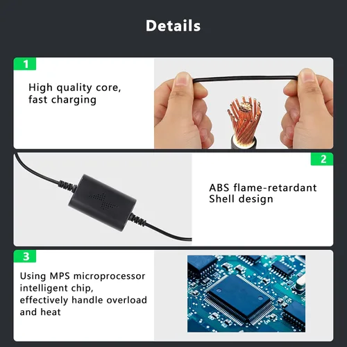 Miniatura 6 de XMSJSIY Kit de fusible de cámara para salpicadero, cable duro USB-C tipo C, convierte 12 V-36 V a 5 V/2.5 A, cable de alimentación para cargador DVR