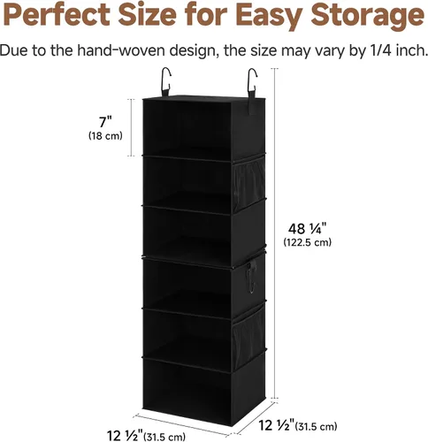 Miniatura 3 de StorageWorks Organizador colgante de armario de 6 estantes, organizador de almacenamiento separable de dos 3 estantes con bolsillos laterales