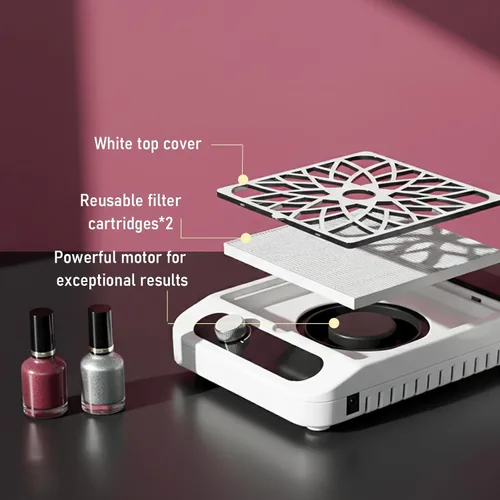 Miniatura 4 de Aspirador colector de polvo de uñas para técnicos de uñas – Potente succión, ventilador silencioso de 3 velocidades, filtro HEPA reutilizable