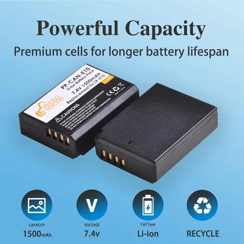 Miniatura 3 de Pickle Power LP-E10 Batería de 2 paquetes y Cargador Dual LED para Canon EOS Rebel T7 T6 T5 T3 T100, EOS 2000D, 3000D, 4000D, 1200D 1100D 1300D
