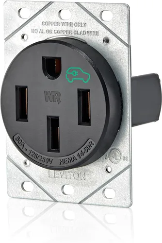 Miniatura 2 de Leviton Receptáculo/salida de carga EV de 50 amperios, resistente, resistente a la intemperie, 1450 W, negro