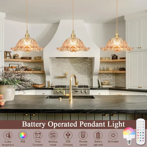 Miniatura 3 de Lámpara Colgante a Batería, Candelabro Ámbar Bombilla de Luz RGB 2500mAh 11 Pulgadas Accesorios de Luz Vintage con Control Remoto Candelabro Flor