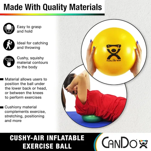 Miniatura 4 de CanDo Bola de mano Cushy-Air para rehabilitación, ejercicios, terapia de manos, terapia ocupacional, fortalecimiento de manos, mejora las Verde (10")