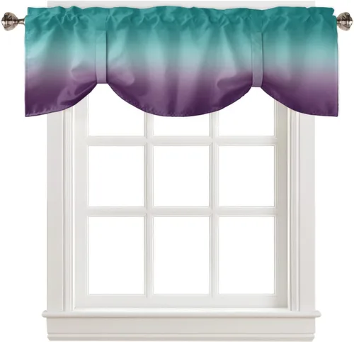 Cenefas de ventana con textura degradada, color morado y turquesa, cortinas de cocina, cortinas para sala de estar, dormitorio, baño, lavable,