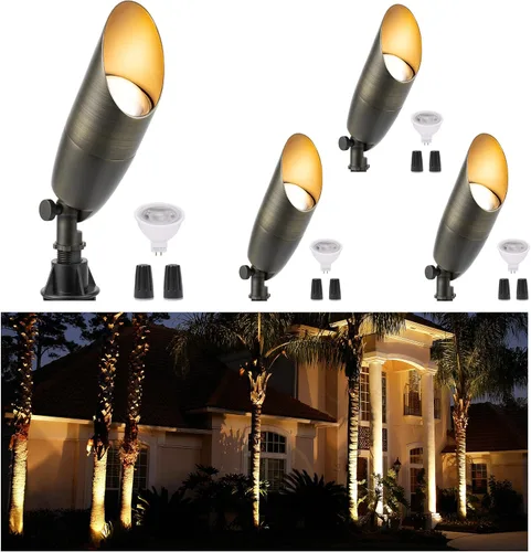 Miniatura 46 de Gardenreet Focos de paisaje de latón de bajo voltaje, luz LED para exteriores de 12 V, luces con cable IP65 impermeables, bronce antiguo