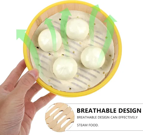 Miniatura 3 de DOITOOL Cesta de vapor de bambú, cocina china con tapa para cocinar albóndigas pescado verduras Dim Sum Bao pan arroz carne pescado 5 pulgadas vapor