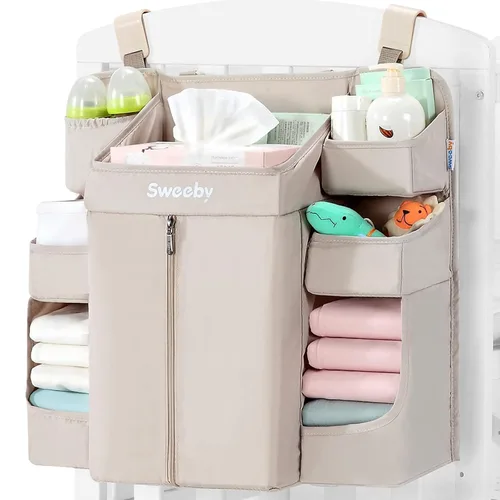 Sweeby Organizador de pañales para cambiador y cuna, apilador de pañales para guardería, organizador colgante para artículos esenciales del bebé