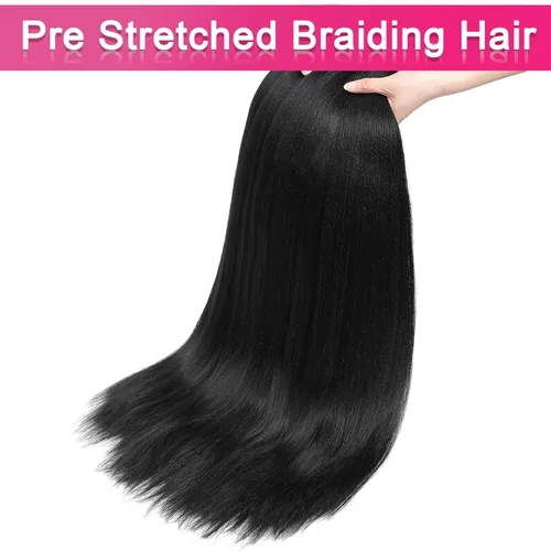 Miniatura 4 de Col bling Cabello trenzado preestirado de 28 pulgadas, 3 paquetes de extensiones de cabello largo para mujer, trenzas de caja, cabello preestirado