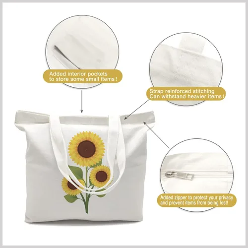 Miniatura 3 de Bolsa de lona para mujer bolsa de hombro grande de lona con cremallerabolsillo interior bolsa de compras reutilizable bolsa de almacenamiento