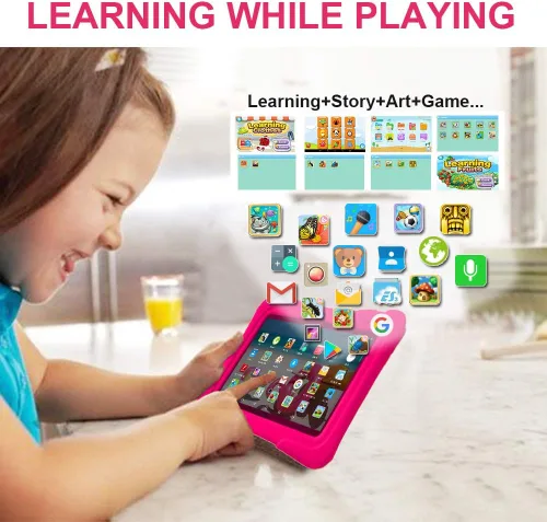 Miniatura 4 de PRITOM tableta para niños de 7 pulgadas Quad Core Android 13, 32 GB ROM WiFi, Bluetooth, cámara dual Educativo, juegos, control parental, Rosa