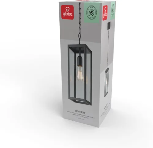 Miniatura 7 de Globe Electric 44773 Colgante de 1 luz para exteriores, negro mate, pantalla de vidrio transparente, enchufe base E26, isla de cocina, cafetería