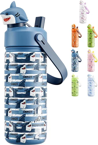 Miniatura 11 de POWCAN 12 oz Insulated Water Bottle for School: 2-in-1 Straw Spout Lid with Soft Animal Head, BPA-Free, Leakproof, Keep Cold 24H, Easy Carry