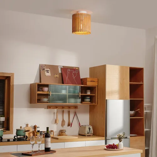 Miniatura 2 de Globe Electric 65898 Lámpara de techo empotrada de 1 luz, blanco mate, pantalla de bambú natural