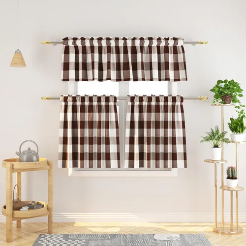 Miniatura 28 de Cenefas de cortina para ventana de 16 pulgadas de largo, 2 paneles de cuadros búfalo, cortinas pequeñas con bolsillo para barra, estilo clásico