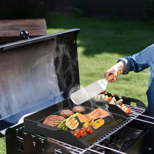 Miniatura 5 de Onlyfire Plancha universal de hierro fundido para parrillas de gas y horno de cocina, plancha plana de BBQ antiadherente con asas para cocinar al