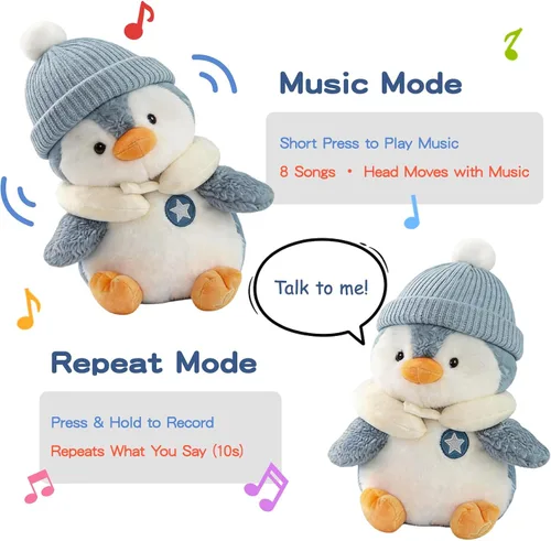 Miniatura 6 de Juguete de pingüino parlante interactivo de felpa para bebé y niño, regalos para niños y niñas, cantar, imitar, grabar, repetir lo que dices