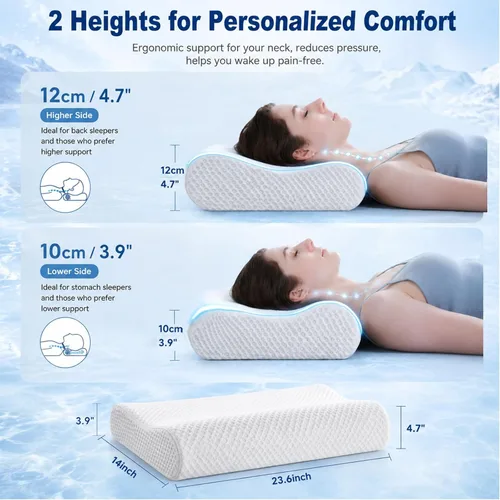 Miniatura 2 de DR.DREAM Almohada de espuma viscoelástica para dormir, gel refrescante, ergonómica, firmeza de contorno para aliviar el dolor de cuello, hombros