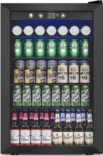 Miniatura 10 de Refrigerador de bebidas – Mini refrigerador con puerta de vidrio para 126 latas para bebidas, refrescos, cerveza, vino, refrigerador pequeño
