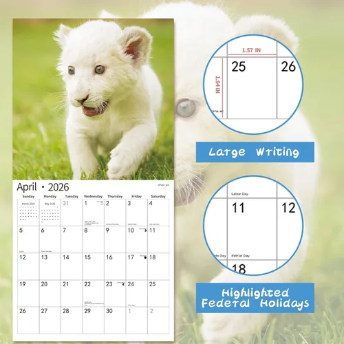 Miniatura 3 de Calendario de Pared 2026, Calendario 2026, Noviembre 2025 - Diciembre 2026, Calendario de Pared de Animales Bebés, 12" x 24" Abierto, Meses