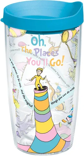 Tervis Vaso aislado de doble pared Dr. Seuss Oh the Places You'll Go Made in Estados Unidos mantiene las bebidas frías y calientes, 16 onzas, clásico