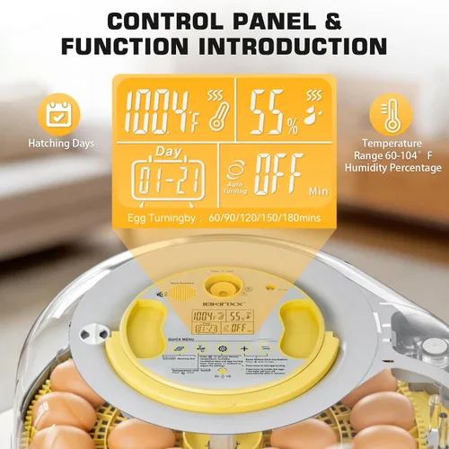 Miniatura 5 de IBKINXX Incubadora de 26 huevos para incubar huevos con guía de voz inteligente, vista de 360° con control automático de temperatura y humedad, giro