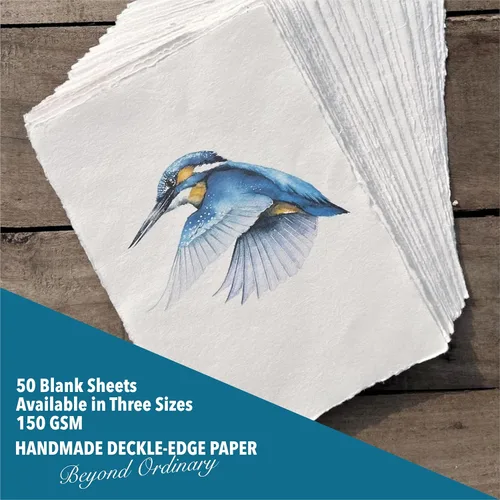 Miniatura 4 de Wanderings Papel hecho a mano A4 Crema para medios mixtos con borde envejecido - 8.25x11.7-150 GSM - 50 hojas de papel texturizado prensado en frío