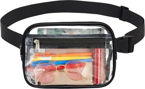 Miniatura 9 de Riñoneras transparentes, bolsa de cintura transparente aprobada para estadios con 3 bolsillos con cremallera, bolsa ligera con correa ajustable