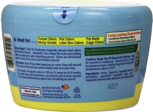 Miniatura 2 de Citrus Magic Ambientador sólido absorbente de olores para mascotas, lino puro, 20 onzas