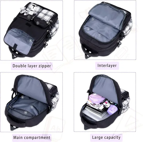 Miniatura 6 de Roffatide Mochila de anime para nuevo semestre con bonitos alfileres, antirrobo, mochila para computadora portátil, mochila de viaje para senderismo
