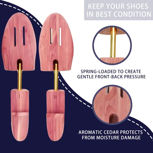Miniatura 3 de Paquete de 2 árboles de zapatos para hombres, camilla de zapatos de madera para hombre, árboles de zapatos de cedro, árboles de zapatos ajustables