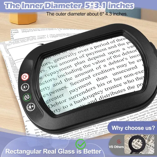 Miniatura 3 de Drdefi Lupa cuadrada de 10X con luz y soporte, lupa de cristal real iluminada con LED, 5 modos de color regulable continuo, lámpara de escritorio