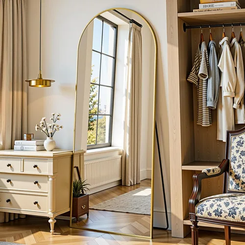 Miniatura 3 de Espejo de longitud completa, espejo arqueado de cuerpo completo de 58 x 18 pulgadas, espejos de piso de gran tamaño, espejos de pie independientes