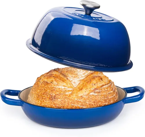Miniatura 11 de Olla de horno holandés de hierro fundido esmaltado – Olla de horno holandés para hornear pan de masa madre – Olla de pan de hierro fundido – Naranja