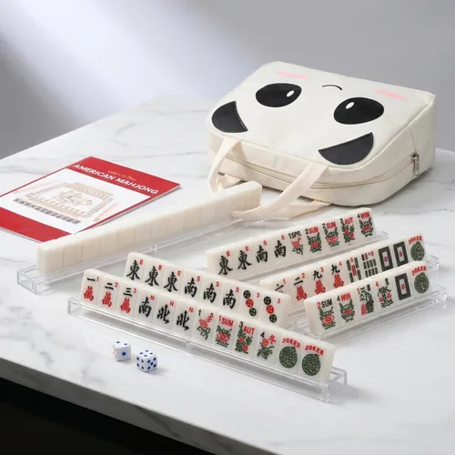 Miniatura 8 de drizzle Travel Mini juego de Mahjong americano - 166 azulejos blancos Incluye comodines 0,8" Material de melamina blanca - con estantes, Panda