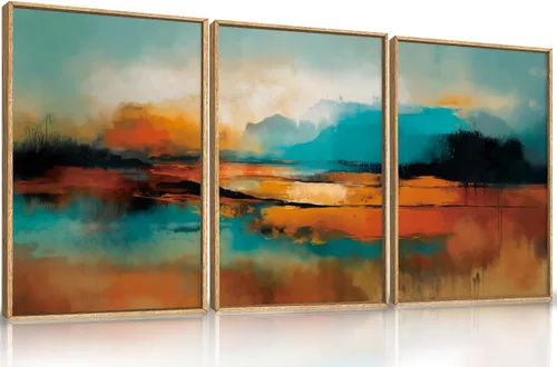 Miniatura 10 de Aryroi Juego de arte de pared en lienzo abstracto grande con marco floral, estilo bohemio, retro, neutro, flores silvestres, arte botánico de flores