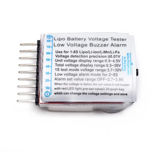 Miniatura 3 de 2 unids Zumbador de bajo voltaje Lipo Alarma Piezo Probador Comprobador Warner Saver Voltaje 1-8S Lipo Li-ion LiMn Li-Fe Monitor de batería